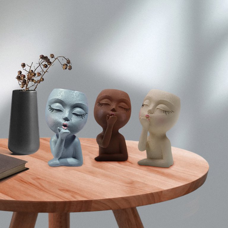 小物 hoyadara66 HYmarket Handmade Doll Head Shape Plant Pot - Vivid