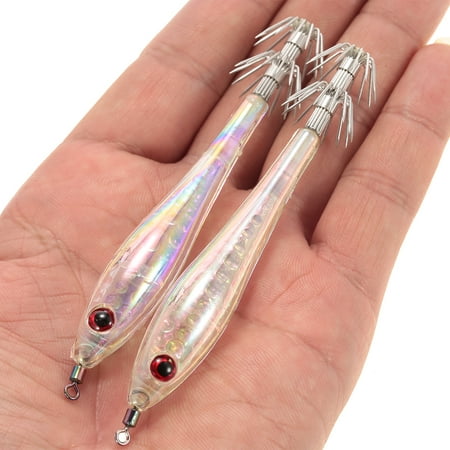 5pcs 10.5cm/5.5g Noctilucent Fishing Lures Catch Sea Fishing Squid Lures Hard Bait Shrimp Prawn Fishing Tackle with Squid Hook