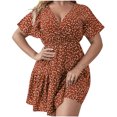thumbnail image 2 of Robes pour Femmes Femmes Grande Taille Imprimé Taille Élastique Col en V Manches Courtes Robe en Liquidation, 2 of 6