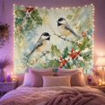 thumbnail image 2 of Nature Capped Chickadees with Perched Snow Dusted Branches, Mystical Fantasy for Space Lovers, Galaxy Room Decor, Christmas Gift, Tapestry Wall Hanging for Bedroom and Dorm, 2 of 7