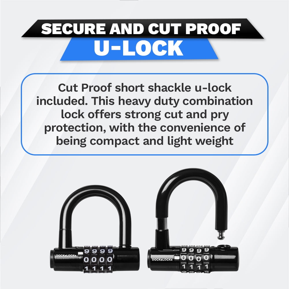 DocksLocks 5ft Weatherproof Coiled Security Cable with Looped Ends and U-Lock - Anti-Theft, Heavy Duty, Marine Grade - 1.25 lbs
