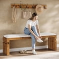 thumbnail image 6 of Finmind 55" Solid Wood Entryway Bench, Upholstered End of Bed Bench with Cushion for Entry, Brown, 6 of 9