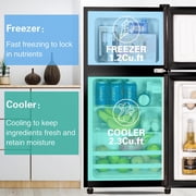 3.5 Cu.Ft Compact Refrigerator Mini Fridge with Freezer, Small Refrigerator with 2 Door, 7 Level Thermostat Removable Shelves for Kitchen, Dorm, Apartment, Bar, Office - Black