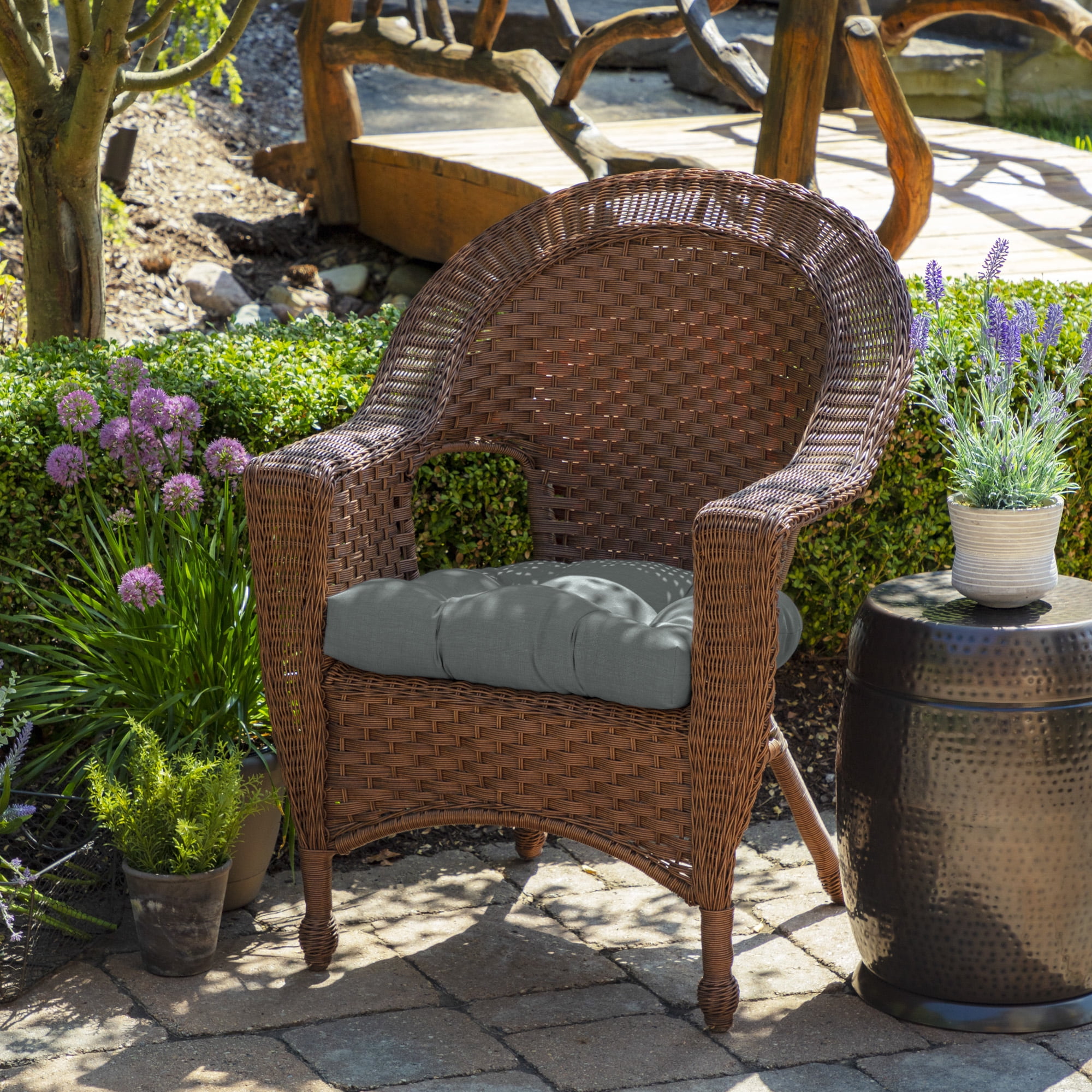 ARDEN Outdoor Wicker Chair Cushion, 20 x 18, Tufted Plush Cushion for Wicker and Rocking Chairs 18 x 20, Stone Grey Leala