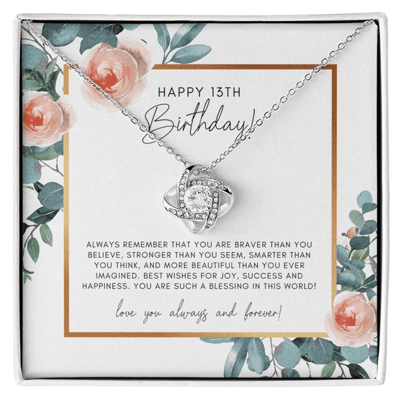 13th Birthday Gift, 13th Birthday Gift For Her Love Knot Necklace Standard Box
