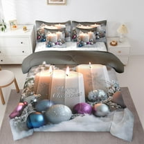 jejeloiu Marry Xmas Twin Bedding Sets 7-Piece,Colorful Christmas Balls Bedding Comforter Set,White Candle Snowflake Sheet Sets For Boys Girls,Lightweight Bedroom Decoration Reversible