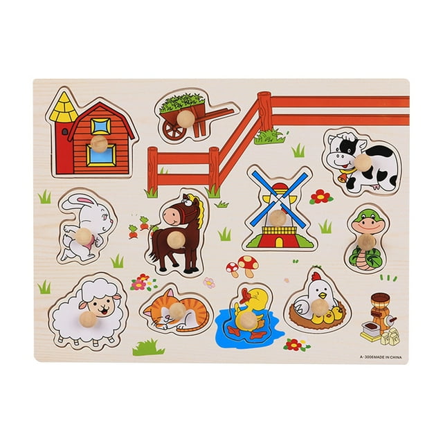 Kids Wooden Peg Puzzles Set With Alphabet Numbers Fruits Animals And Vehicles