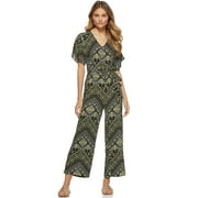 Scoop Women's Short Sleeve Printed Jumpsuit With Tie Back