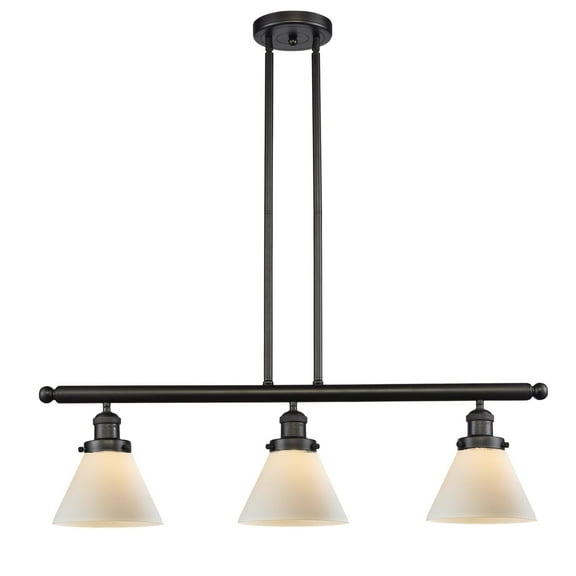 Large Cone Oiled Rubbed Bronze Three-Light LED Island Pendant with Matte White Cased Cone Glass
