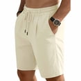 thumbnail image 2 of biudgviw Mens Linen Shorts Elastic Waist Drawstring Casual Shorts Lightweight Pleated Summer Beach Shorts with Pockets, 2 of 7