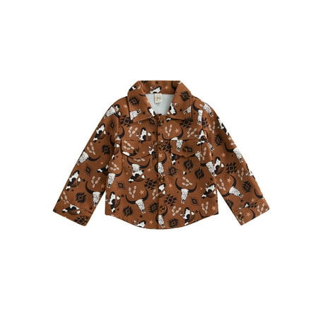 

Ma&Baby Kids Toddler Boys Shirt Jacket Cow Print Long Sleeve Cowboy Button Down Lapel Shirt Shacket