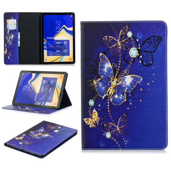 Allytech Folio Case for Samsung Galaxy Tab S4 10.5 2018 Model SM-T830/T835/T837, [Corner Protection] Premium PU Leather Stand Case Cover with Credit Card Cash Holder, Blue Butterfly