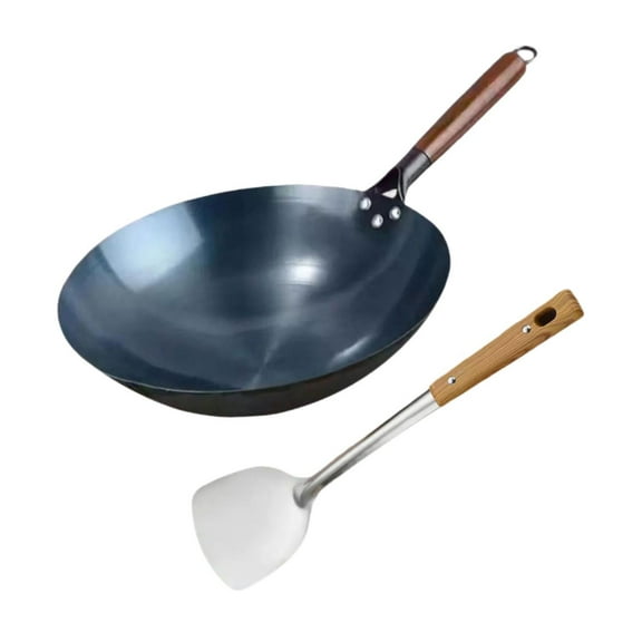 deevoka Wok Pan Cooking Wok Universal with Wooden Handle Gas Traditional Chinese Wok 32cm