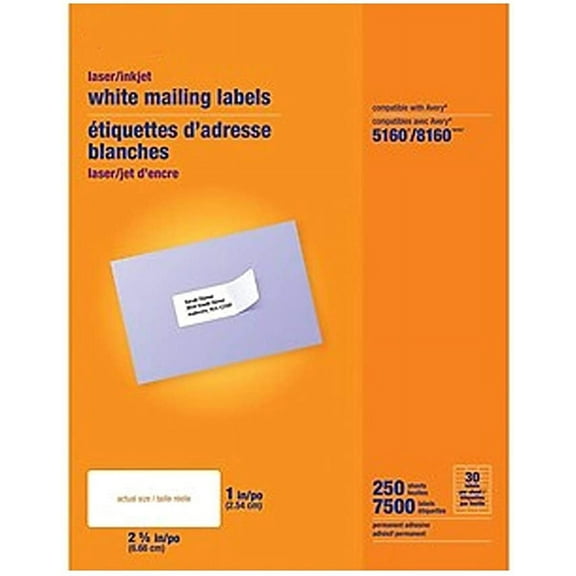 MyOfficeInnovations Laser/Inkjet Address Labels 1" x 2 5/8" White 30 Labels/Sheet 479884