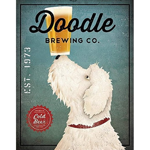 Buyartforless White Labradoodle Brewing Co by Ryan Fowler 14x11 Signs Dogs Animals Art Print Poster Wall Decor Vintage Advertising Beer Sign Labra Doodle