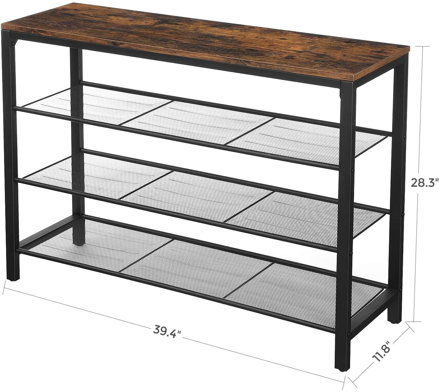 VASAGLE INDESTIC Shoe Rack Shoe Organizer with 3 Mesh Shelves 5 pairs of shoes Rustic Brown and Black