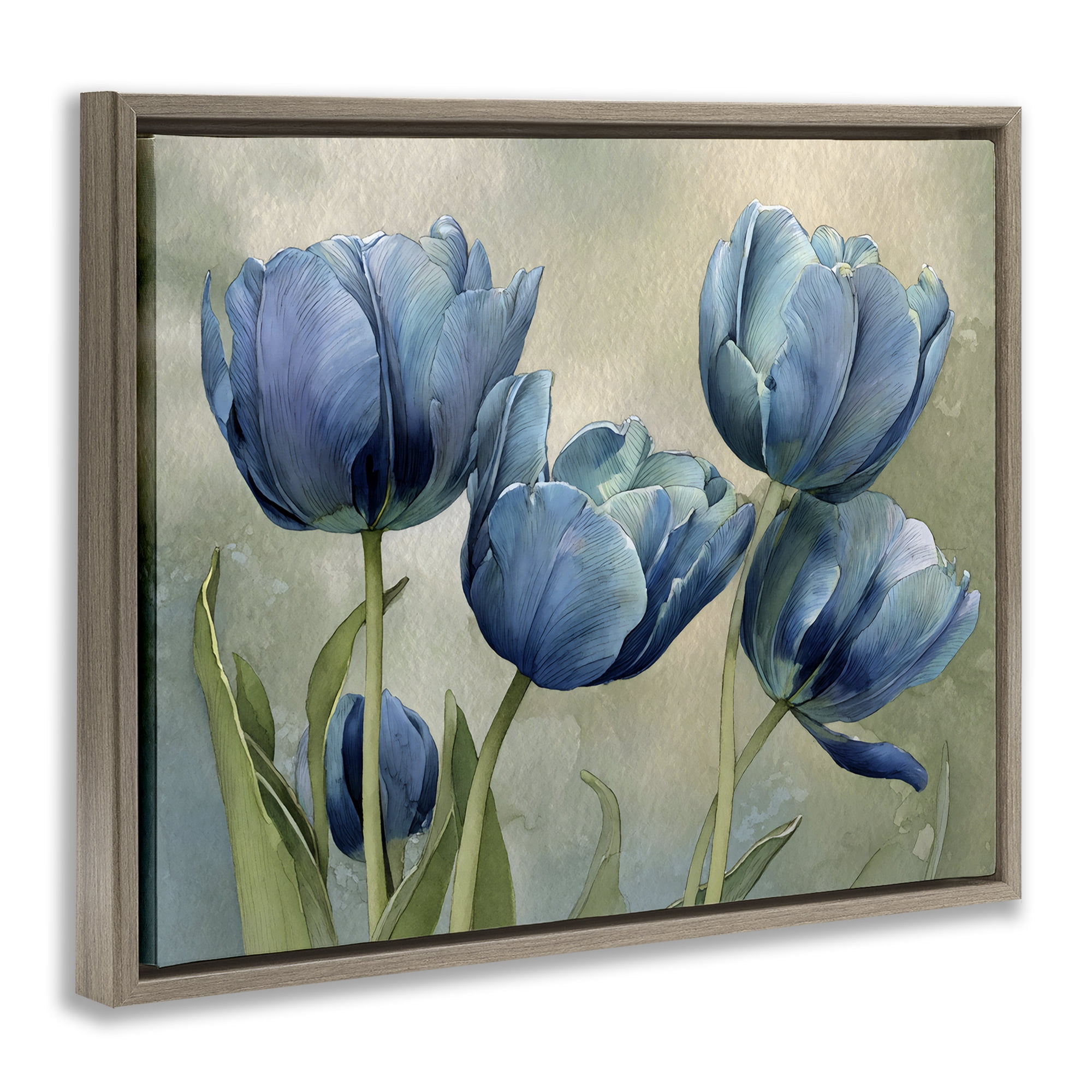 Stupell Industries Drawn Blue Tulip Flowers Brown Framed Floater Canvas Wall Art, design by Franklyn Gregory