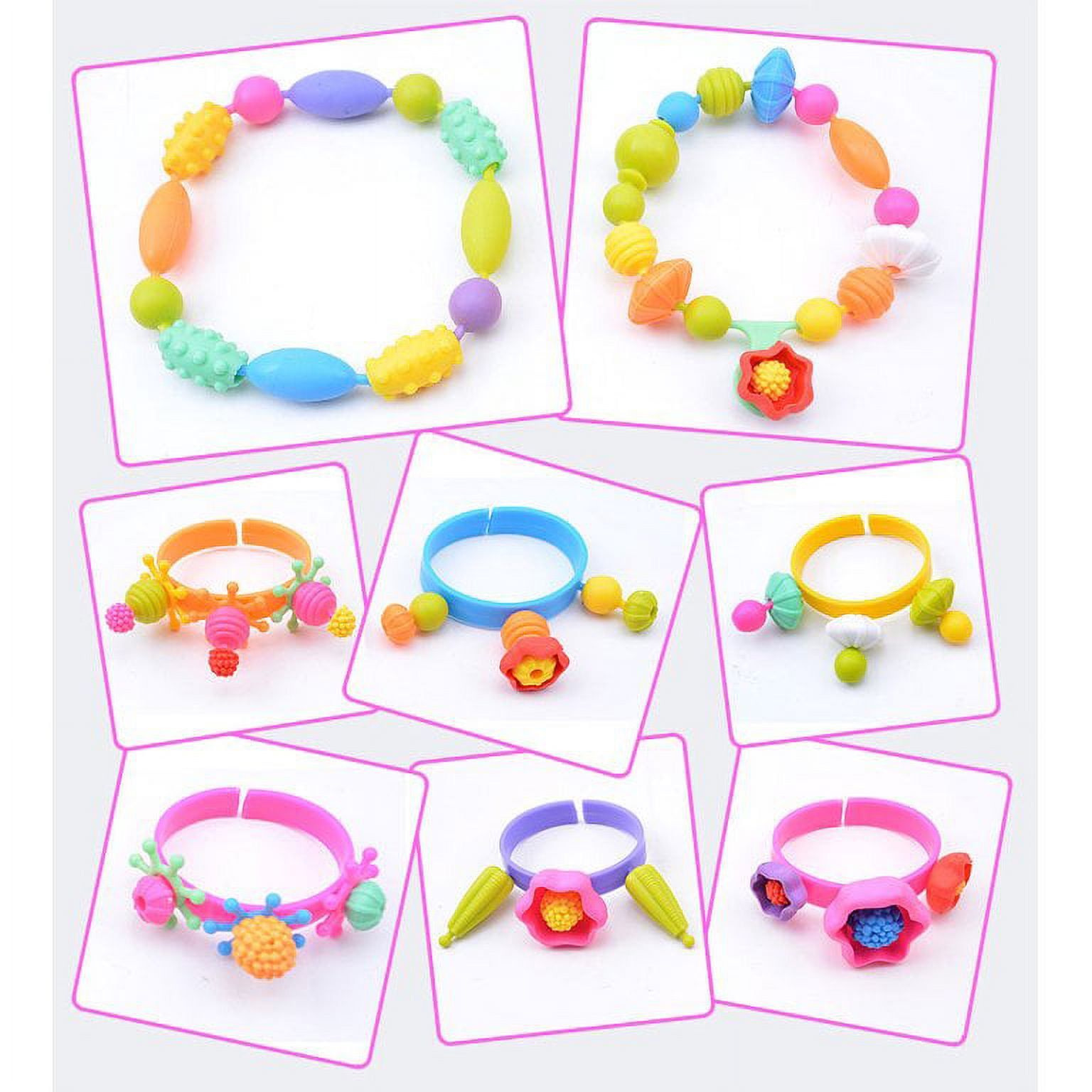 PENGXIANG 160 Pieces Snap Pop Beads for Girls Toys - Kids Jewelry Making Kit Pop-Bead Art and Craft Kits DIY Bracelets Necklace Hairband and Rings Toy for Age 3 4 5 6 7 8 Year Old Girl