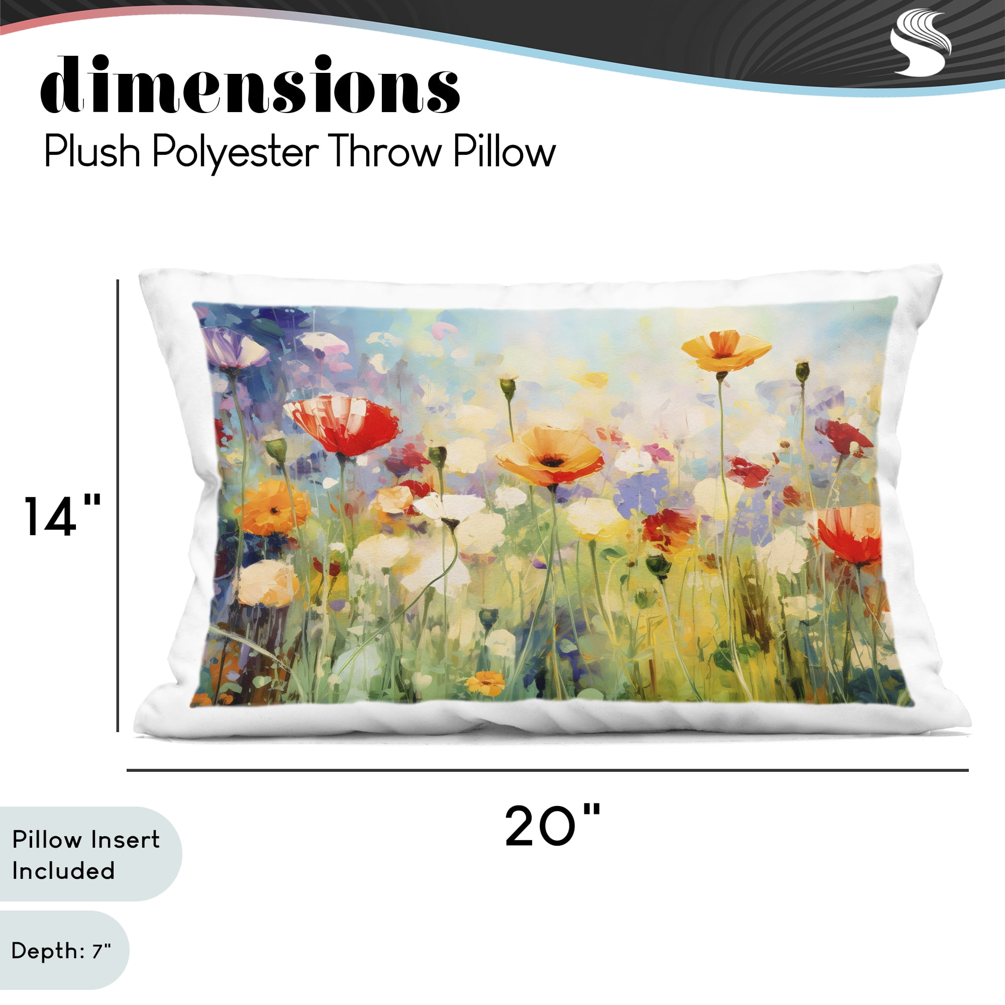 Stupell Industries Sunlit Meadow of Colorful Blooms Decorative Printed Throw Pillow, design by Creative Studio, 14 x 7 x 20