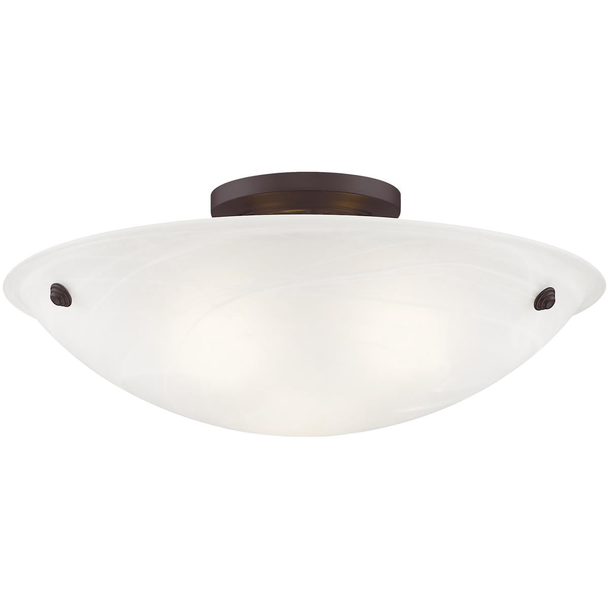 3 Light Bronze Ceiling Light fixture with White Alabaster Glass Shade