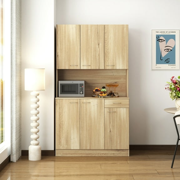 Noble House Elpine 70.9" Wardrobe and Kitchen Cabinet, Open Shelf, Durable Melamine Wooden Base, Rustic Oak