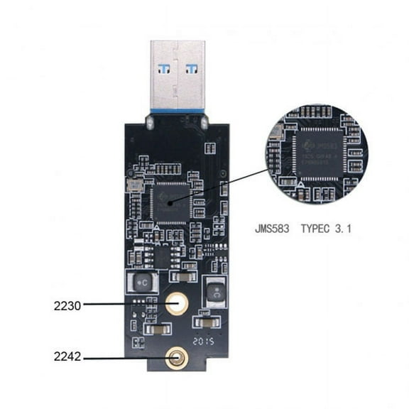 JSER USB 3.1 Gen2 10Gbps to NVME PCI-E M-Key Solid State Drive External Enclosure 2230/2242mm