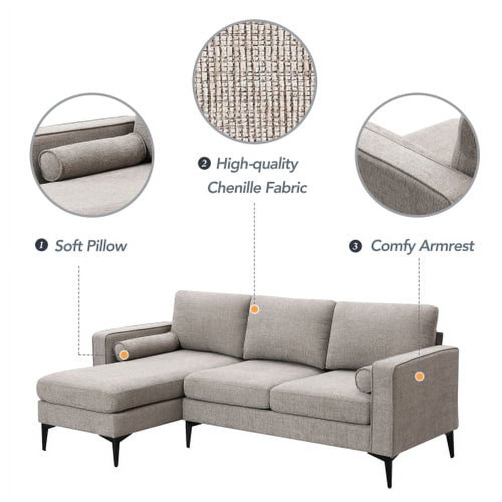 Leumius Convertible Sectional Sofa,Modern L-Shape Couch 3-Seat Sofa with Reversible Chaise,Camel
