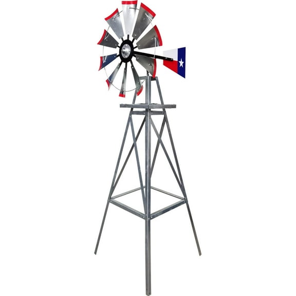8-foot Tall Windmill w/Texas Flag Tail and Metal Stand