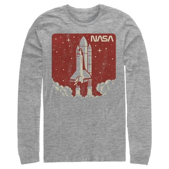 Men's NASA Red And Orange Hue Lift Off Sticker Logo Graphic Tee Athletic Heather X Large