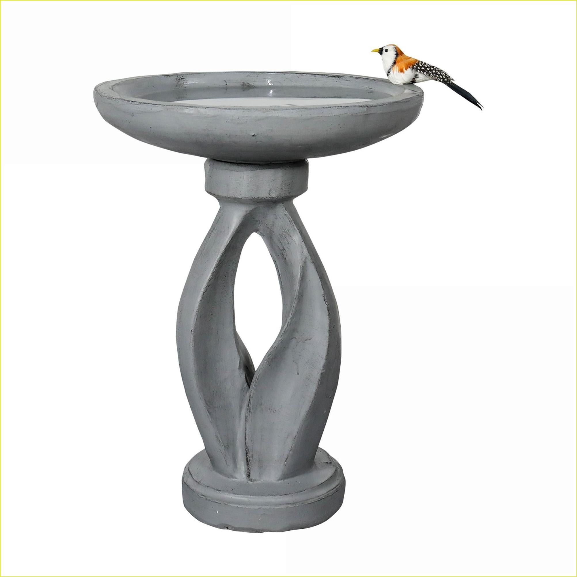 Bird Baths | Modern 21.8" Tall Outdoor Bird Bath for Garden, Yard, Patio | Concrete Cement | Single Tier Pedestal