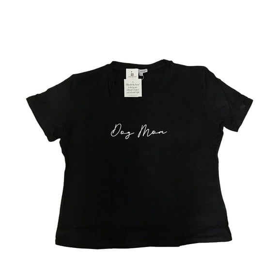 Mary Square Black Ultra Soft T-Shirt V-Neck Short Sleeve Tee - Dog Mom (X-Small)