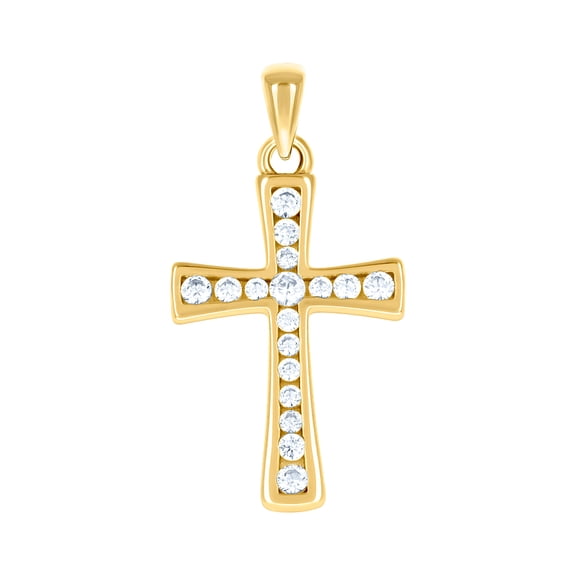 925 Sterling Silver Yellow-tone Unisex Cubic Zirconia Cross Religious Charm Pendant Necklace 28.6x14.7mm Wide Pendant fo