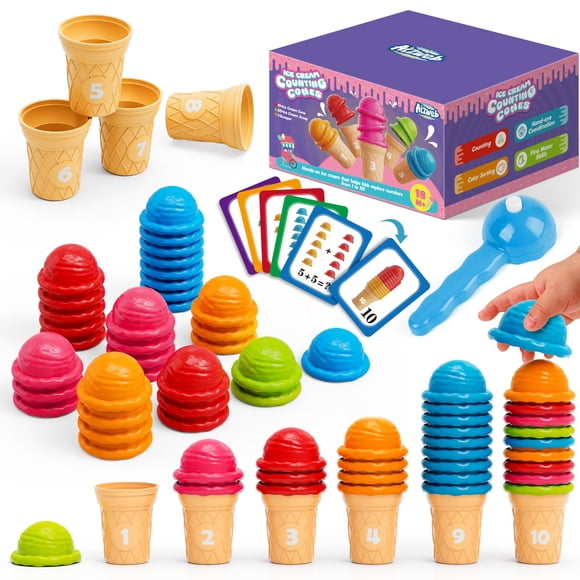 Aizweb Ice Cream Counting and Color Sorting Stacking Toys for Toddlers, Montessori Preschool Kindergarten Learning Activities,Number Math Manipulatives Math Games Educational Fine Mot