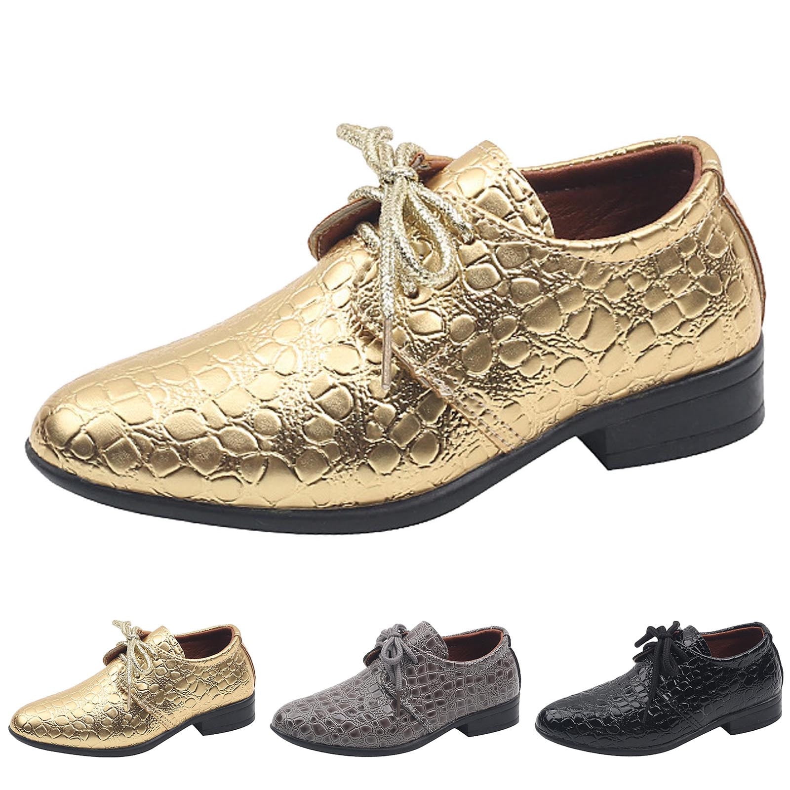 JUMESG Toddler Dress Shoes Boys Classic Lace Up Oxford Casual Dress formal Shoes Gold 26