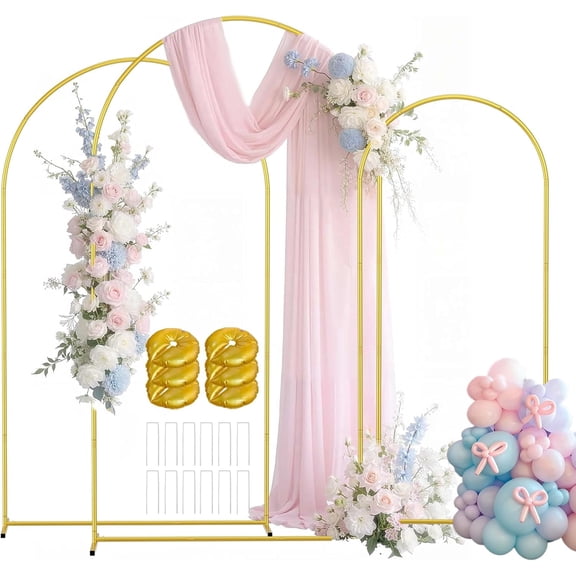EMART Metal Arch Backdrop Stand Set of 3 (7.2ft/6.6ft/6ft) with 12 Ground Nails & 3 Carry Bag for Photography, Wedding Decor, Baby Shower, Birthday Party