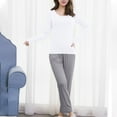 thumbnail image 6 of ChaoHeng 3/4 Sleeve Shirts for Women Fall Clothes Fall,Women Solid Color Round Neck Long Sleeve Top With Chest Pad Trousers Home Wear Set,Gray,XL, 6 of 8