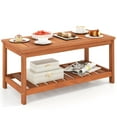 thumbnail image 1 of Gymax Hardwood Outdoor Patio Coffee Table 2-Tier Coffee Table w/ Slat Tabletop & Storage Shelf Natural, 1 of 7