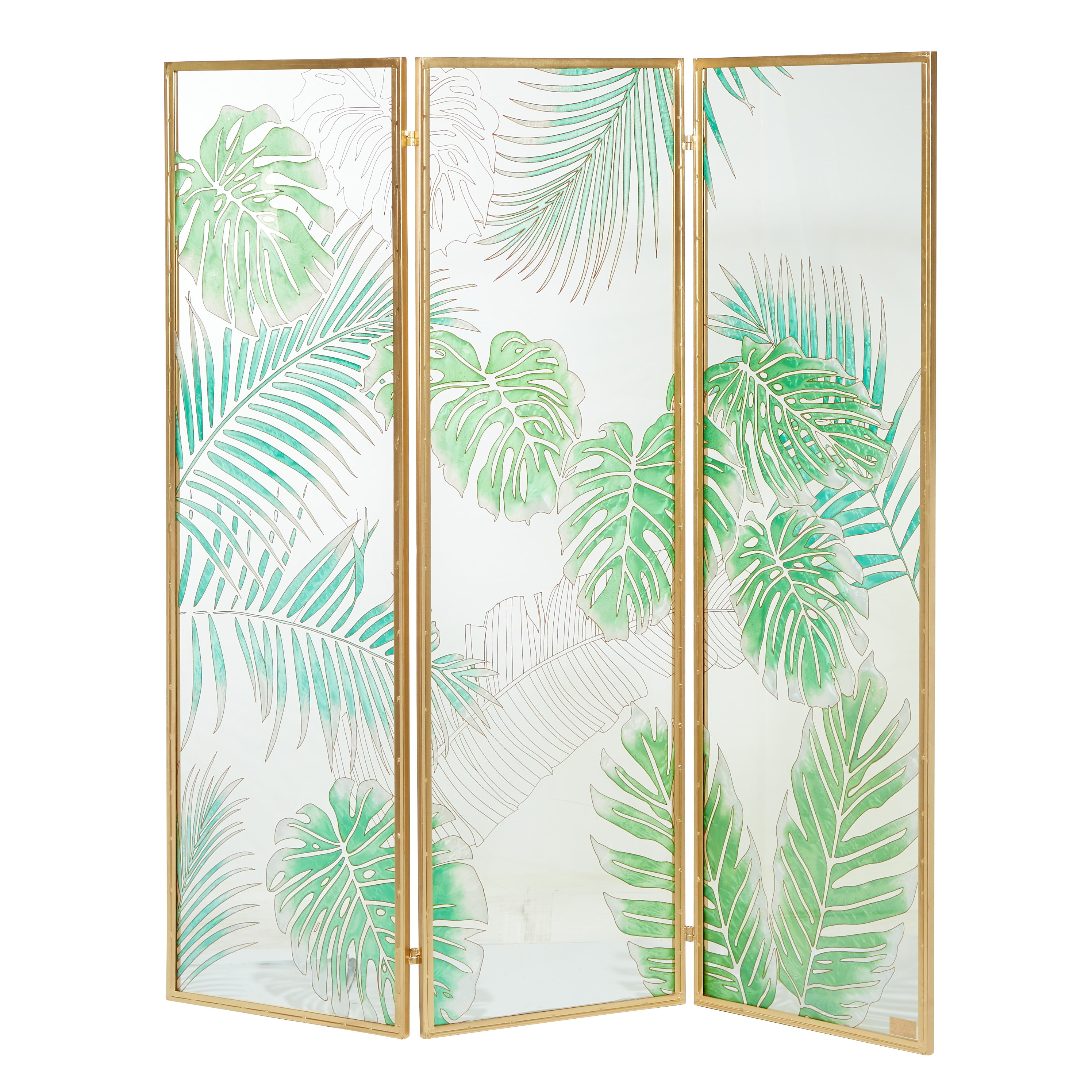 DecMode 73" x 62" Green Glass Contemporary Room Divider Screen