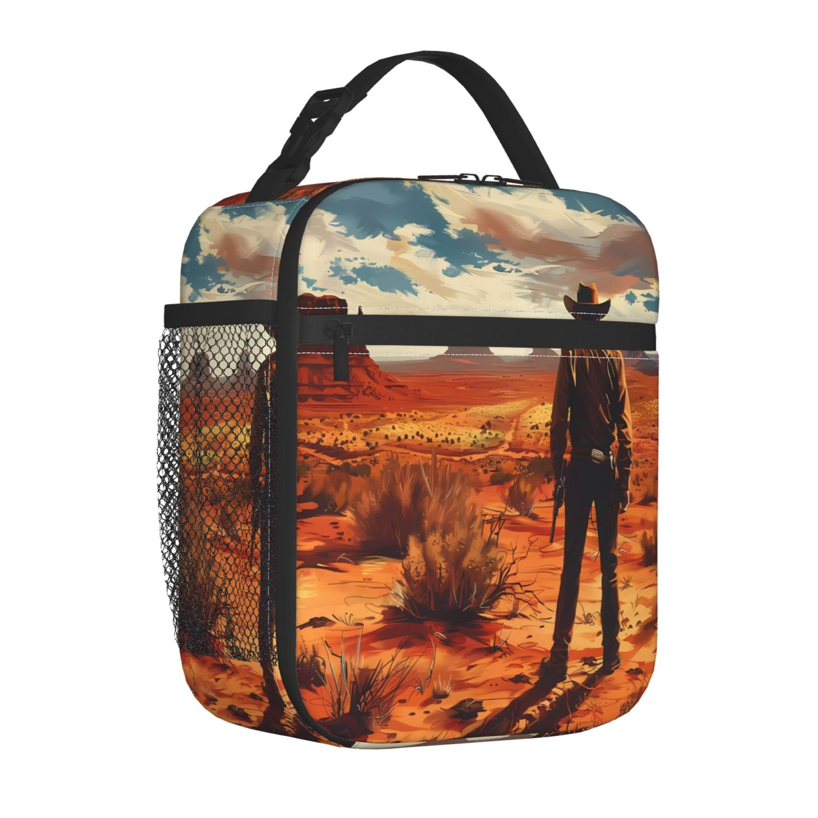 Lunch Bag For Women Men Insulated Portable Lunch Box Bento Box Office Picnic Travel Cooler Bag Cowboy Western Desert (2)