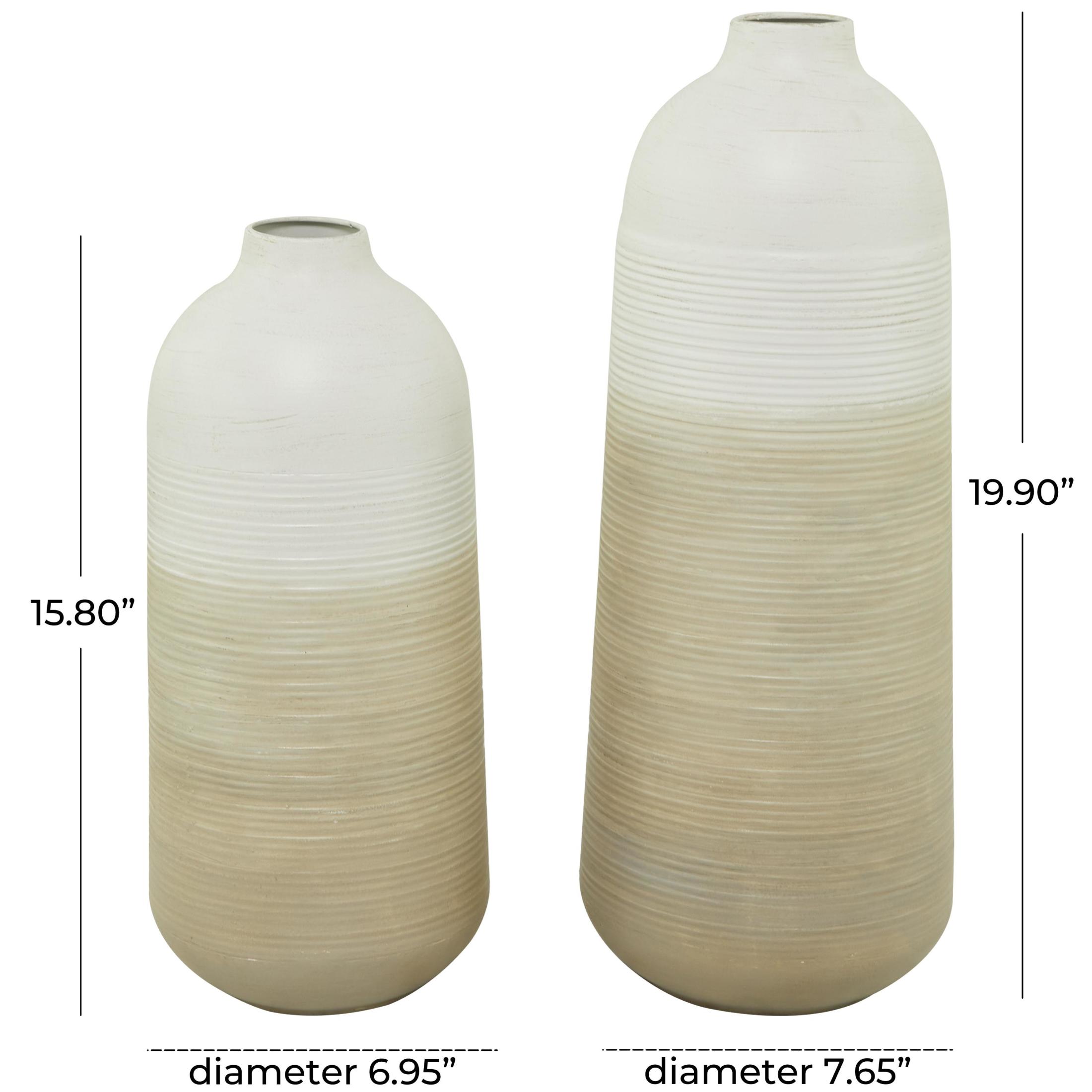 DecMode 20", 16"H Brown Metal Vase with Embossed Ribbing, Set of 2