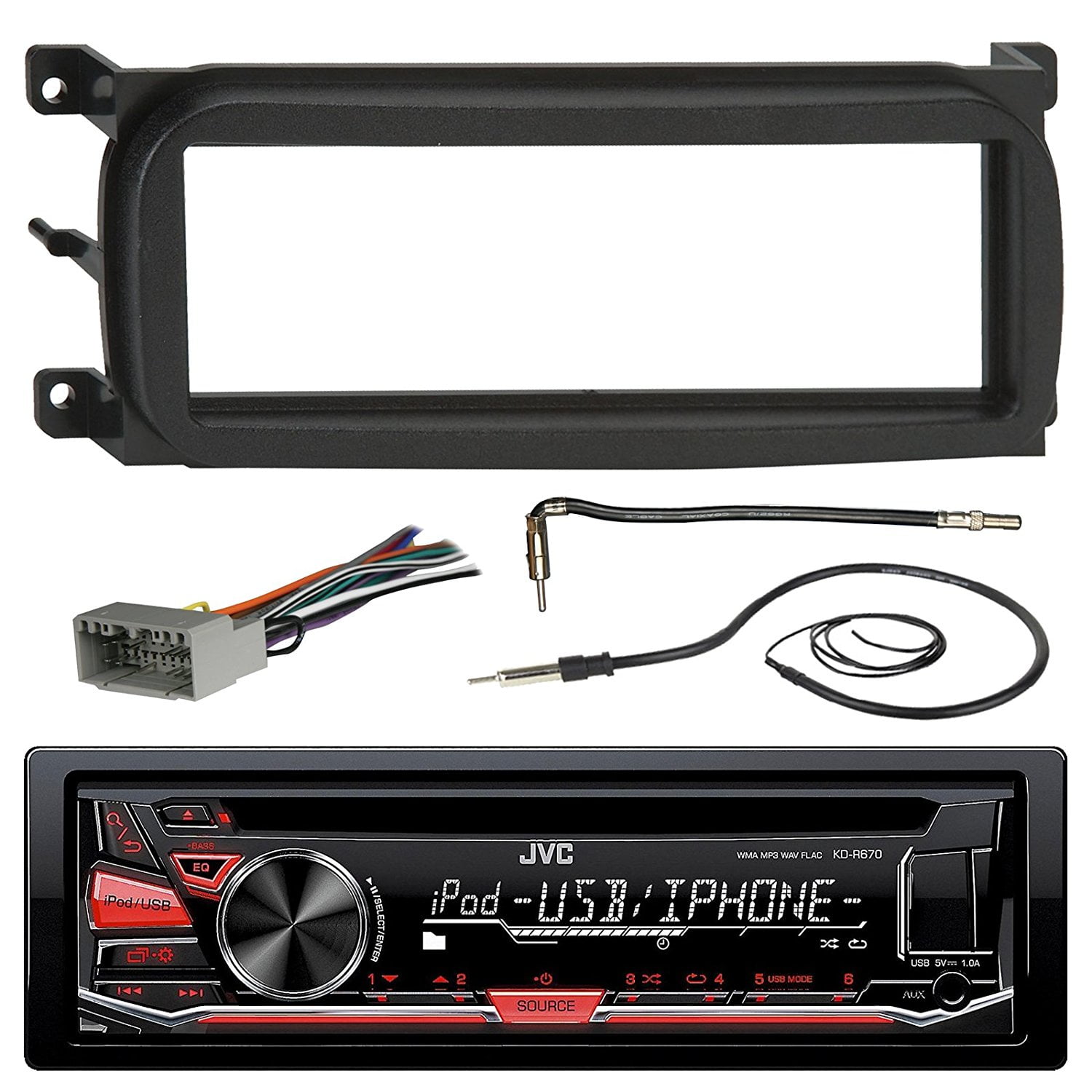 JVC KDR670 CD MP3 WMA Player Stereo Receiver Bundle Combo W/ Metra