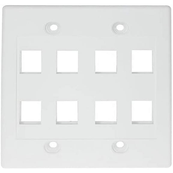 RiteAV - Keystone Wall Plate Double Gang 8-Port White (1 Piece Flush)