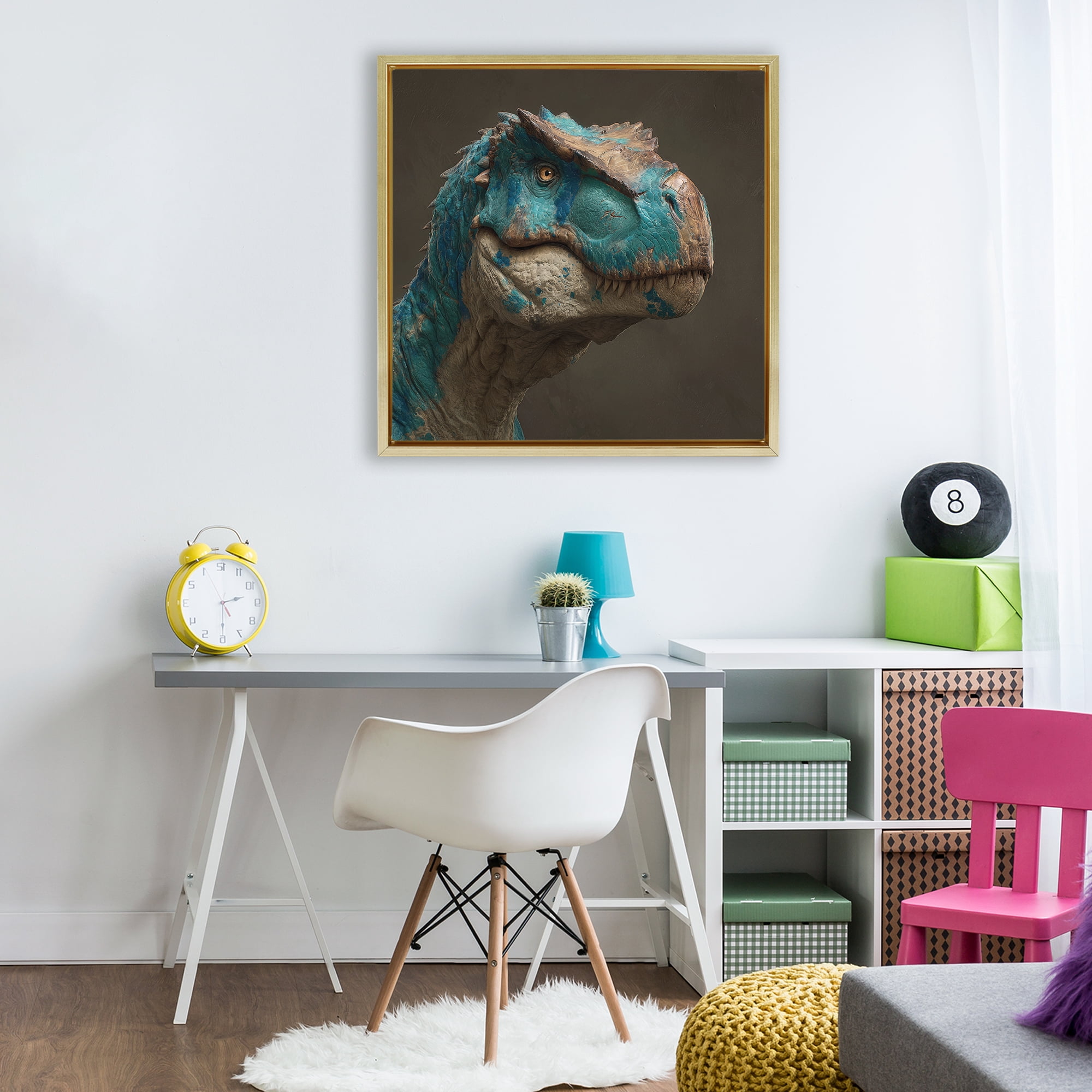 Stupell Industries Cerulean Scaled Dinosaur Detail Gold Framed Floater Canvas Wall Art, design by Wumples