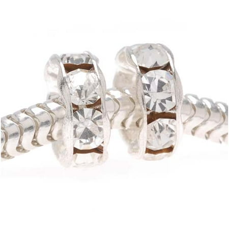 Large Rondelle Beads - Silver Plated Czech Crystal Large Hole Rondelle Beads - European Style 8mm (2)