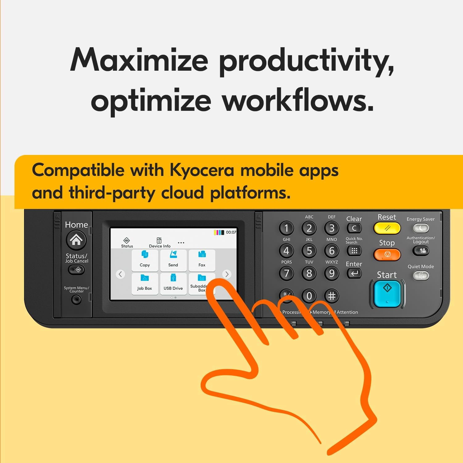 Kyocera ECOSYS MA2600cwx A4 Color Laser Printer - Copy, Print, Scan, 27 ppm, 1200 dpi, Wi-Fi Direct, 1GB Memory, 4.3 inch Color Touch Screen Control Panel