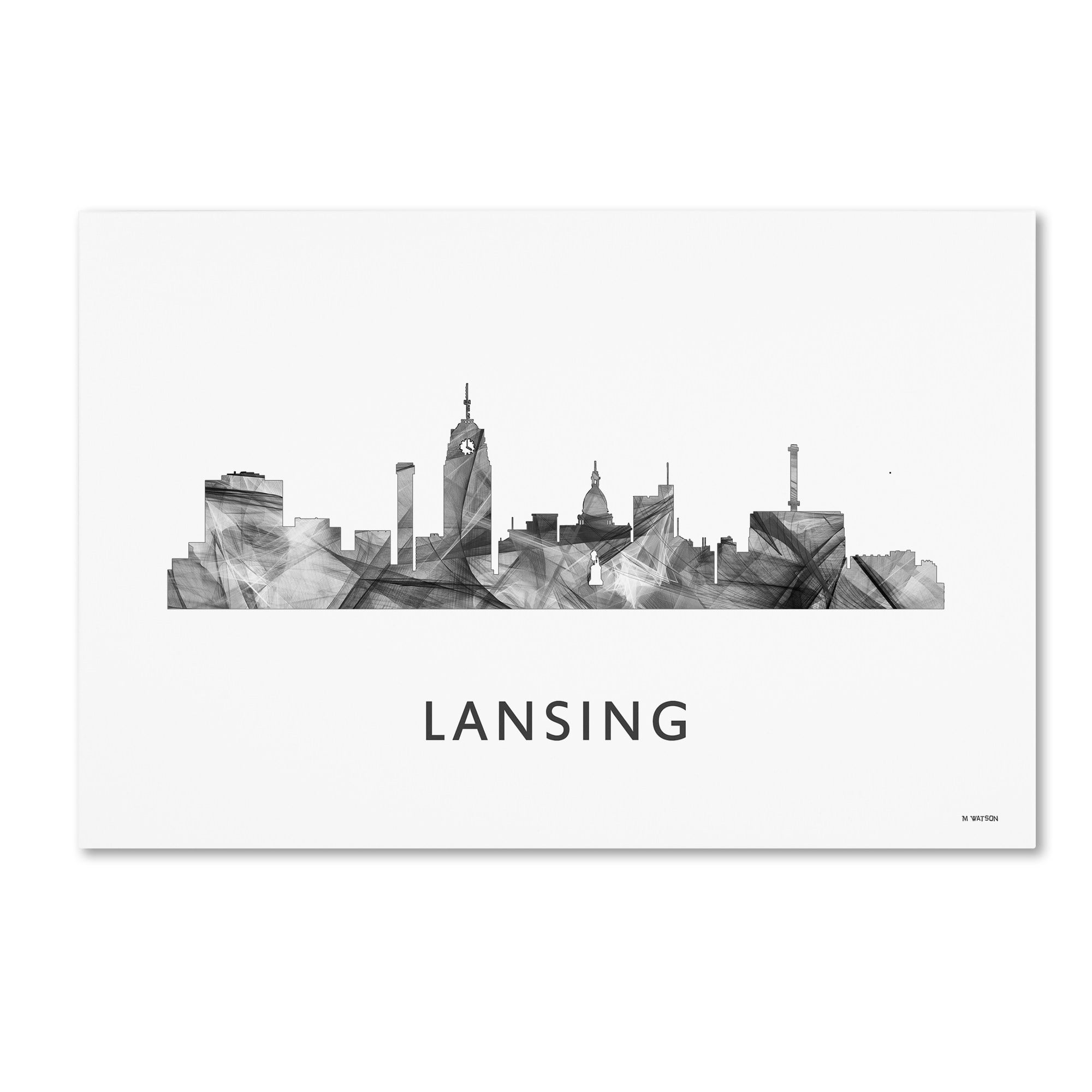Trademark Fine Art 'Lansing Michigan Skyline WB-BW' Canvas Art by Marlene Watson