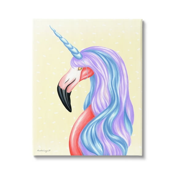 Stupell Industries Radiant Flamingo Bird Pastel Unicorn Horn Hair Graphic Art Gallery Wrapped Canvas Print Wall Art, Design by Amelie Legault