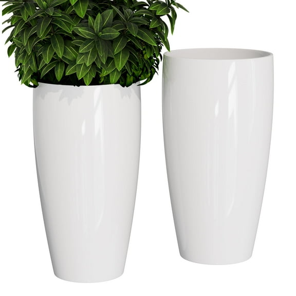 QCQHDU 24 inch Tall Planters for Outdoor Plants Set of 2, Large Planters for Indoor Outdoor Plants, Decorative Lightweight Flower Pots for Front Porch, Patio, Deck（White）