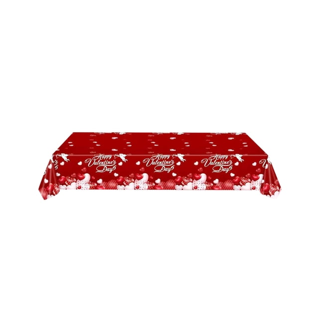 Birdeem Valentine's Day Tablecloth 54x108 Inches, Waterproof Plastic Party Cover, Romantic Heart Decor for Dining, Holiday Celebration, Red