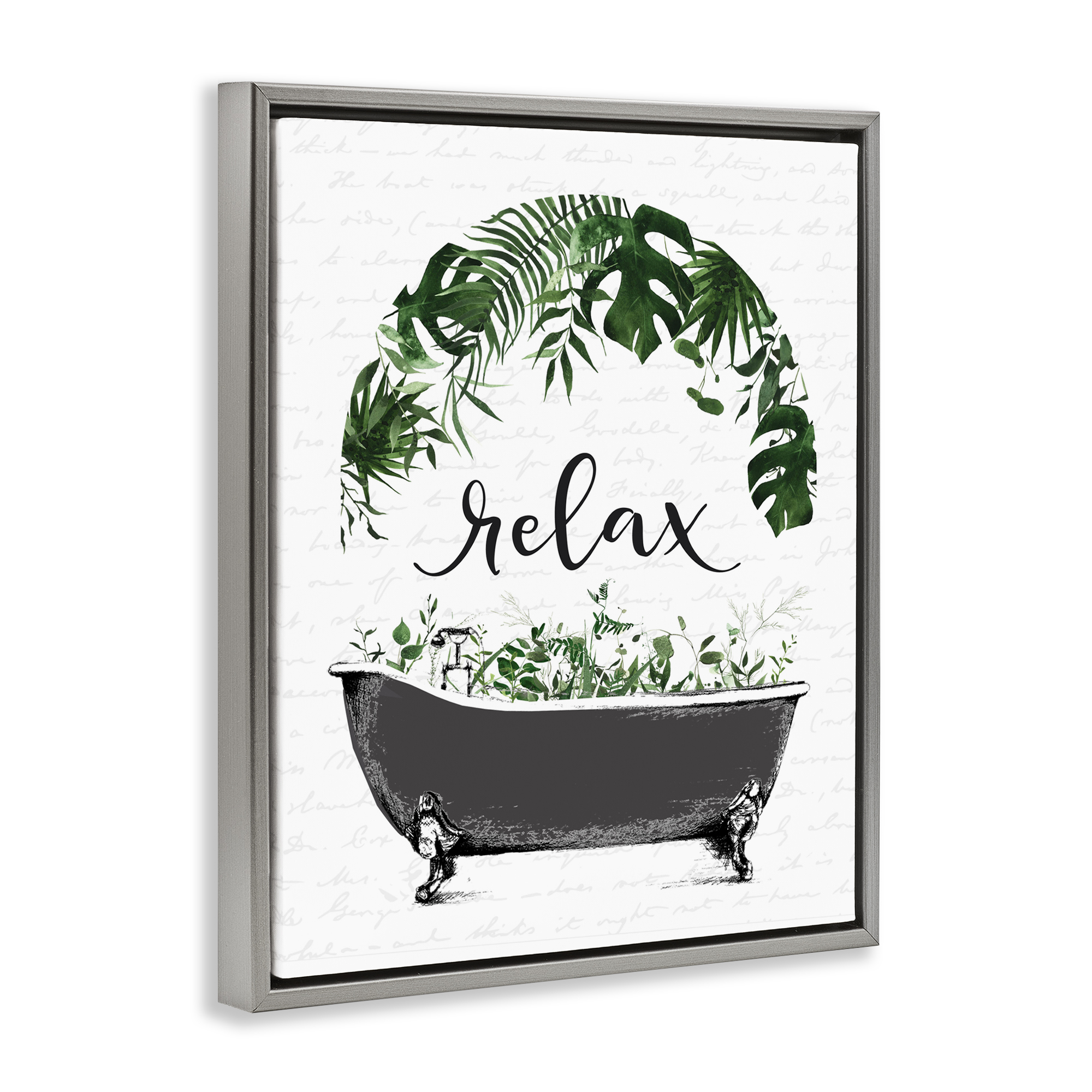 Tropical Bath Relax Gray Framed Floater Canvas Wall Art, design by Lettered and Lined